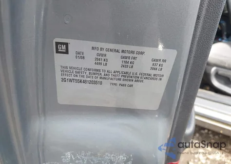 2008 Chevrolet Impala Lt из США, поврежденный, VIN 2G1WT55K481203510